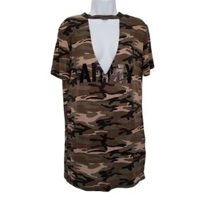 Forever 21 Choker Cutout Logo ARMY Top T-shirt.